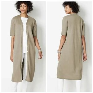 J. Jill Linen blend elbow sleeve sage green long cardigan size Medium